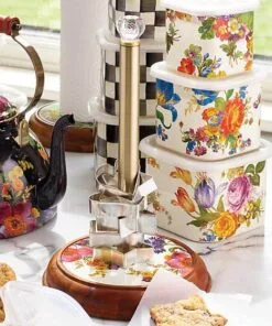 MacKenzie-Childs Flower Market Wood Paper Towel Holder - White, view 2