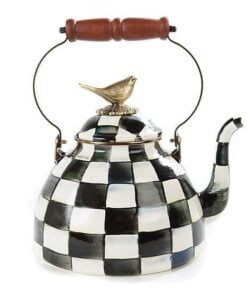 MacKenzie-Childs Courtly Check Enamel 3 Qt. Tea Kettle with Bird
