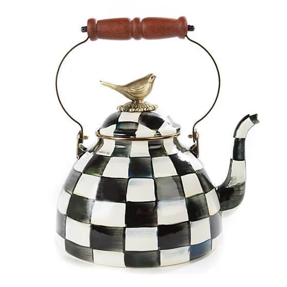 MacKenzie-Childs Courtly Check Enamel 3 Qt. Tea Kettle with Bird