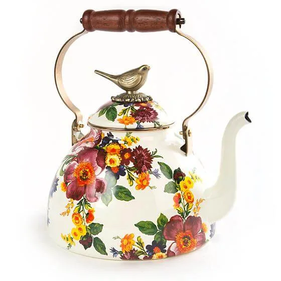 MacKenzie-Childs Flower Market 3 Qt. Tea Kettle with Bird