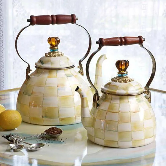 MacKenzie-Childs Parchment Check Enamel Tea Kettle - 2 Quart - Image 2