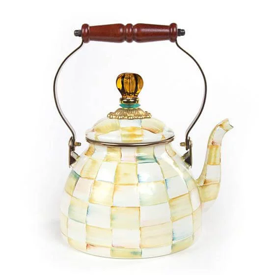 MacKenzie-Childs Parchment Check Enamel Tea Kettle - 2 Quart