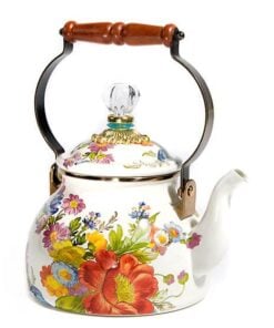 MacKenzie-Childs Flower Market 2 Quart Tea Kettle - White