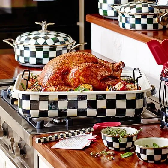 MacKenzie-Childs Courtly Check Enamel Roasting Pan with Rack - Image 4