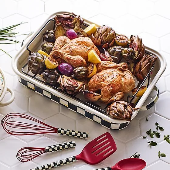 MacKenzie-Childs Courtly Check Enamel Roasting Pan with Rack - Image 2