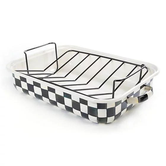 MacKenzie-Childs Courtly Check Enamel Roasting Pan with Rack