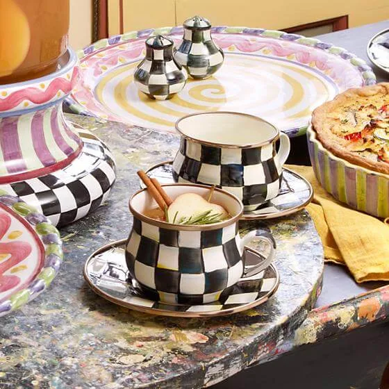 MacKenzie-Childs Courtly Check Enamel Teacup - Image 3
