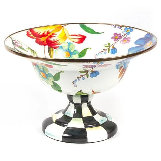 MacKenzie-Childs Flower Market Large Compote - White