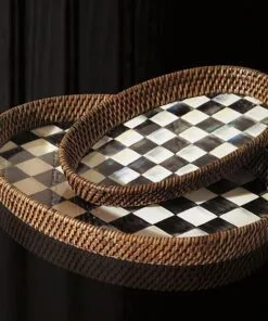 MacKenzie-Childs Courtly Check Rattan & Enamel Tray - Large, view 2