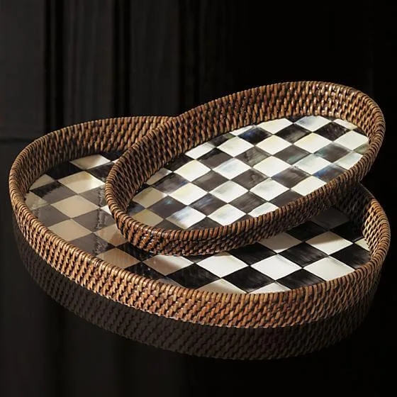 MacKenzie-Childs Courtly Check Rattan & Enamel Tray - Large, view 2