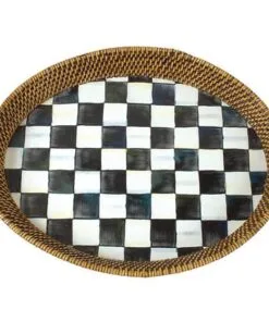 MacKenzie-Childs Courtly Check Rattan & Enamel Tray - Large