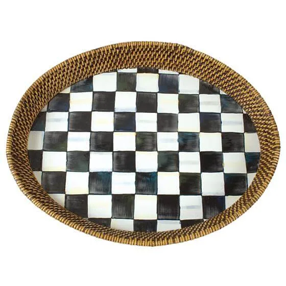 MacKenzie-Childs Courtly Check Rattan & Enamel Tray - Large