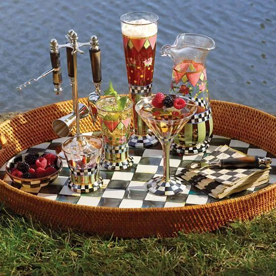 MacKenzie-Childs Courtly Check Rattan & Enamel Party Tray - Image 3