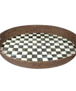 MacKenzie-Childs Courtly Check Rattan & Enamel Party Tray