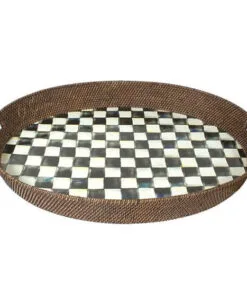 MacKenzie-Childs Courtly Check Rattan & Enamel Party Tray