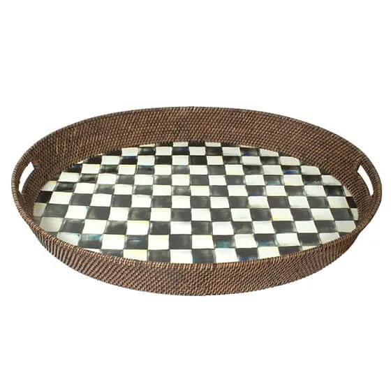 MacKenzie-Childs Courtly Check Rattan & Enamel Party Tray