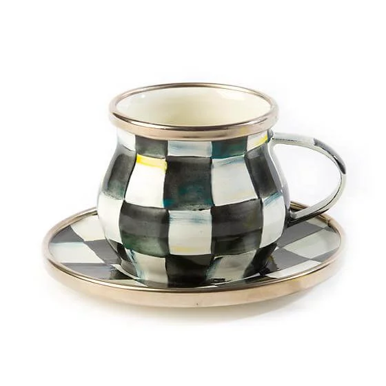 MacKenzie-Childs Courtly Check Enamel Espresso Cup & Saucer Set - Image 2