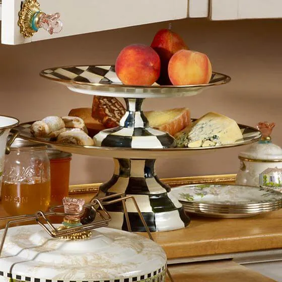 MacKenzie-Childs Courtly Check Enamel Pedestal Platter - Large - Image 3