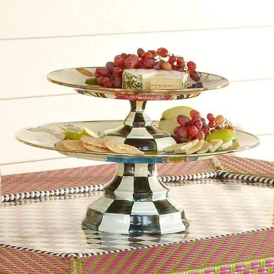 MacKenzie-Childs Flower Market Pedestal Platter - White, view 3