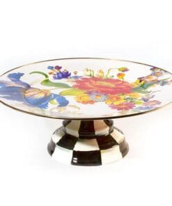 MacKenzie-Childs Flower Market Pedestal Platter - White