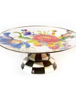 MacKenzie-Childs Flower Market Pedestal Platter - White