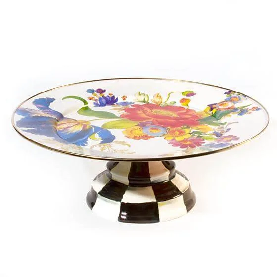 MacKenzie-Childs Flower Market Pedestal Platter - White