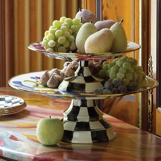 MacKenzie-Childs Flower Market Small Pedestal Platter - White - Image 2