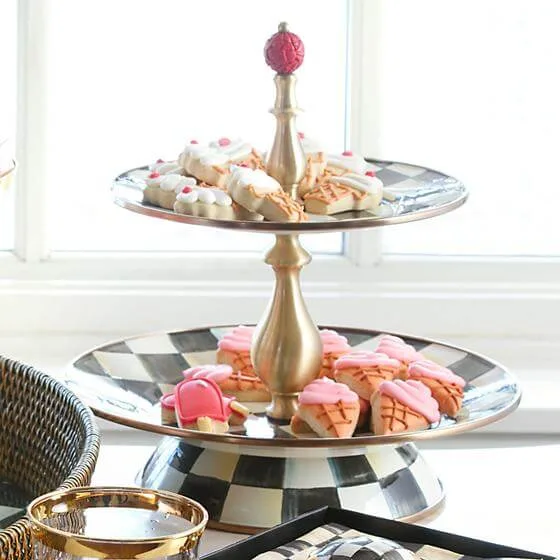 MacKenzie-Childs Courtly Check Enamel Two Tier Sweet Stand - Image 2