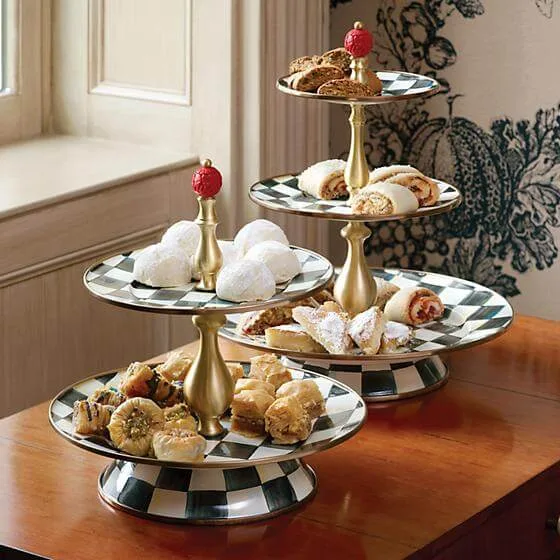 MacKenzie-Childs Courtly Check Enamel Two Tier Sweet Stand - Image 3