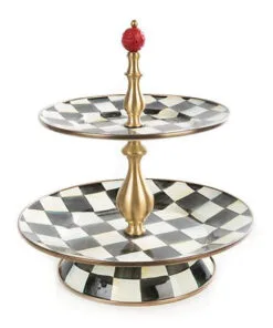 MacKenzie-Childs Courtly Check Enamel Two Tier Sweet Stand