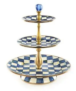 MacKenzie-Childs Royal Check Three Tier Sweet Stand - Enamel