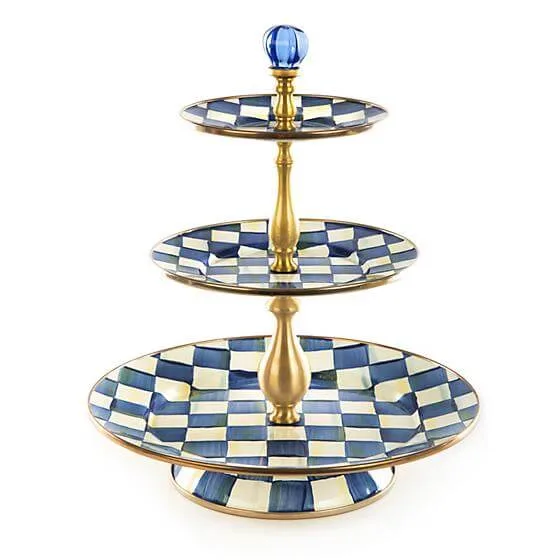 MacKenzie-Childs Royal Check Three Tier Sweet Stand - Enamel