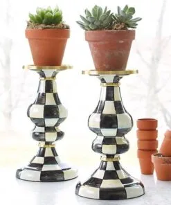 MacKenzie-Childs Courtly Check Enamel Pillar Candlestick - Medium, view 2