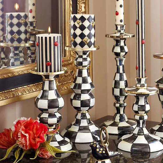 MacKenzie-Childs Courtly Check Enamel Pillar Candlestick - Large - Image 2