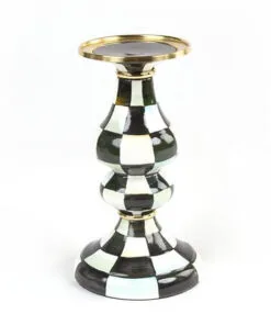 MacKenzie-Childs Courtly Check Enamel Pillar Candlestick - Medium
