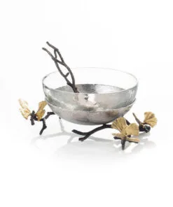 Michael Aram Butterfly Ginkgo Glass Nut Dish w/ Spoon