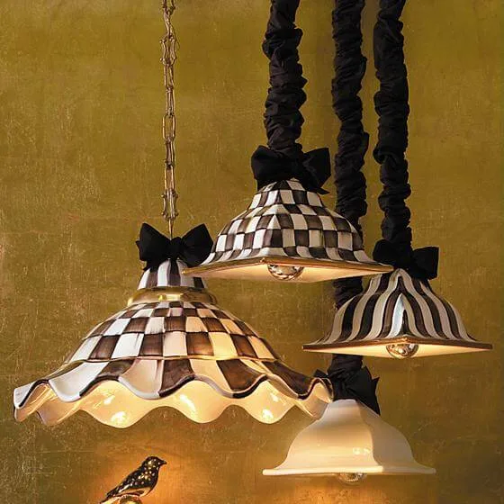 MacKenzie-Childs Fluted Hanging Lamp - Courtly Check - Image 6