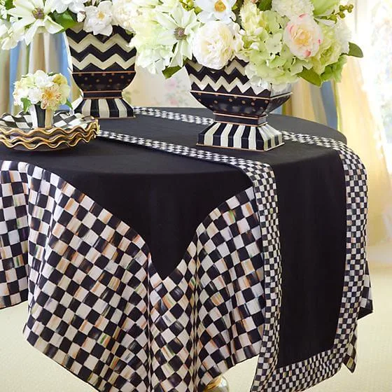 MacKenzie-Childs Courtly Check Table Runner - Black, view 4