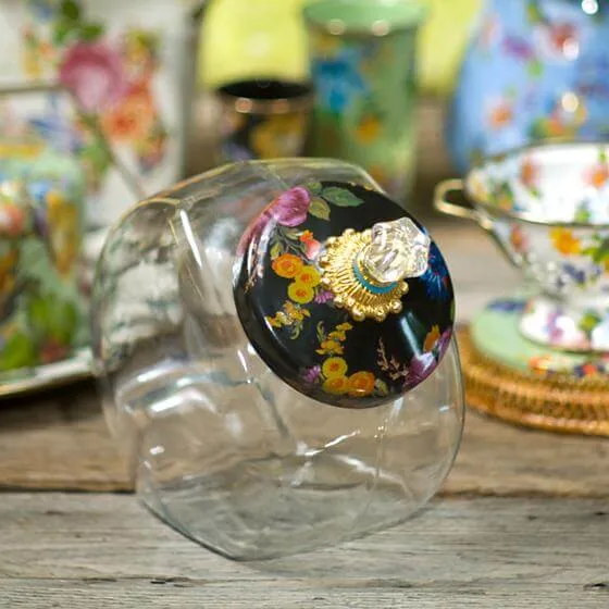 MacKenzie-Childs Cookie Jar with Flower Market Enamel Lid - Black - Image 2