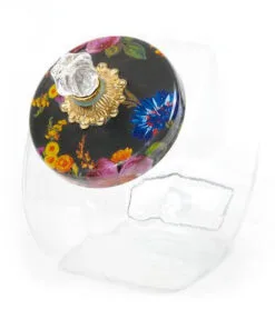 MacKenzie-Childs Cookie Jar with Flower Market Enamel Lid - Black