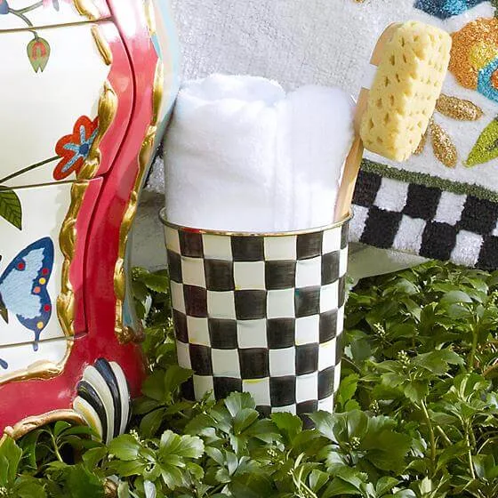 MacKenzie-Childs Courtly Check Enamel Waste Bin - Image 3