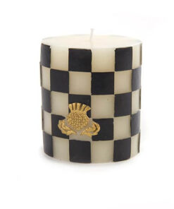 MacKenzie-Childs Check Pillar Candle - 3″ - Black & Ivory