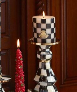MacKenzie-Childs Check Pillar Candle - 3″ - Black & Ivory, view 2