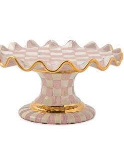 Mackenzie-Childs - Rosy Check Ceramic Fluted Cake Stand
