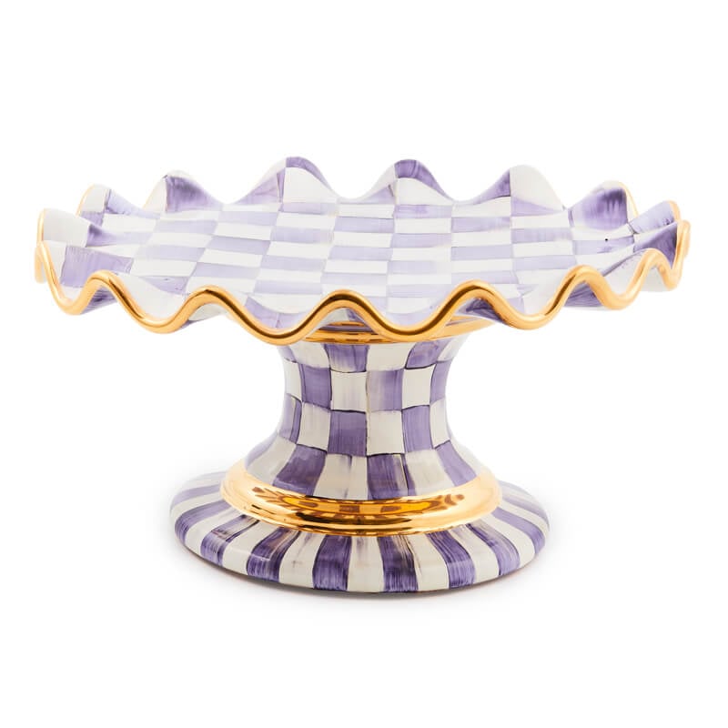MacKenzie-Childs – Plum Check Ceramic Fluted Cake Stand