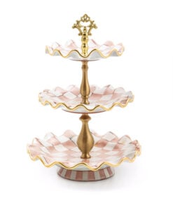 Mackenzie-Childs - Rosy Check Ceramic Three Tier Sweet Stand