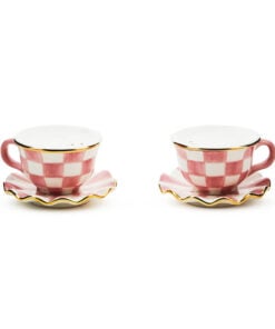 MacKenzie-Childs Rosy Check Teacup Salt & Pepper Set