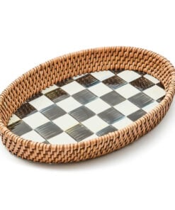 MacKenzie-Childs Courtly Check Small Enamel & Rattan Serving Tray