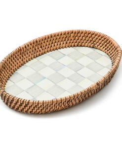 MacKenzie-Childs Sterling Check Small Enamel & Rattan Serving Tray