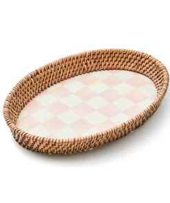 MacKenzie-Childs Rosy Check Small Enamel & Rattan Serving Tray